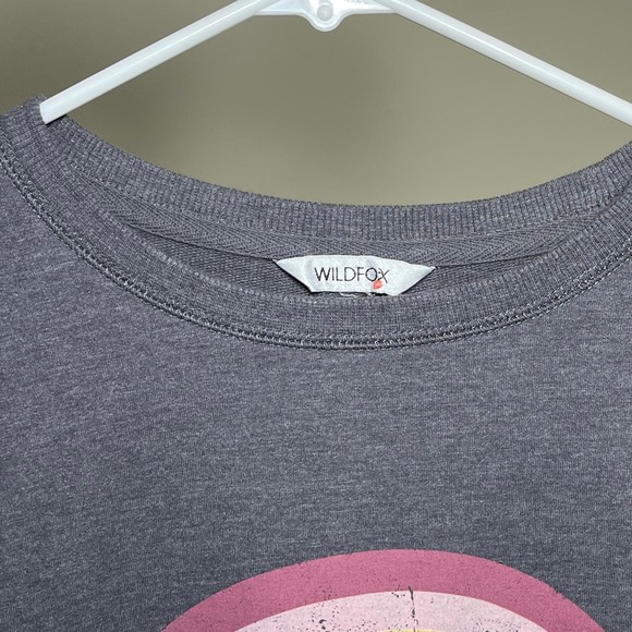 Wildfox Easy Does It Statement Sweatshirt Gray and Rainbow Top Split Side - Picture 4 of 6